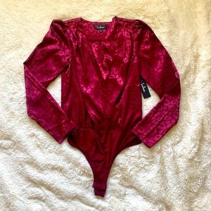Lulu’s Burgundy 2-Piece Bodysuit with Skirt